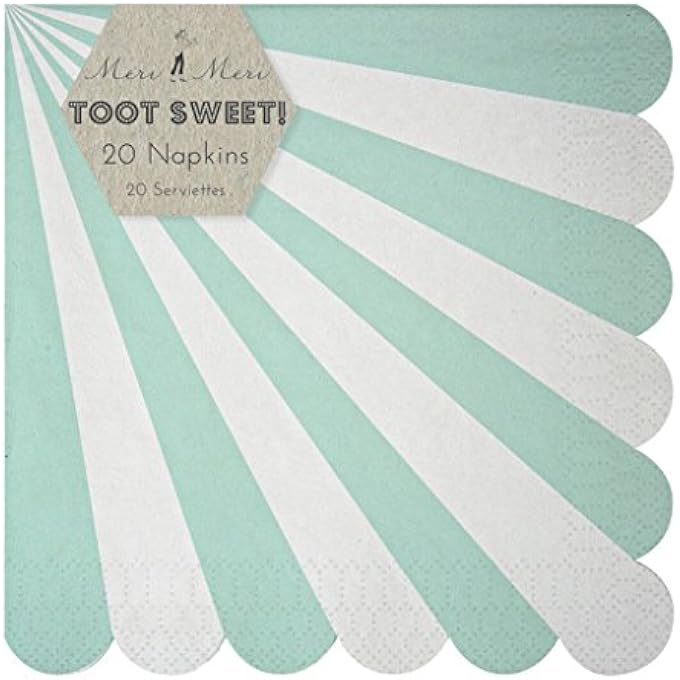 TOOT SWEET AQUA STRIPE LARGE NAPKINSBLUE & WHITE PARTY PAPER NAPKINS WITH SCALLOP EDGE, BIRTHDAY & BABY SHOWER TABLE DCOR, PACK OF 20 - Image 2